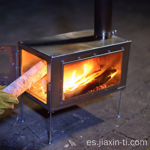 Titanio plegable estufa ardiente con chimenea